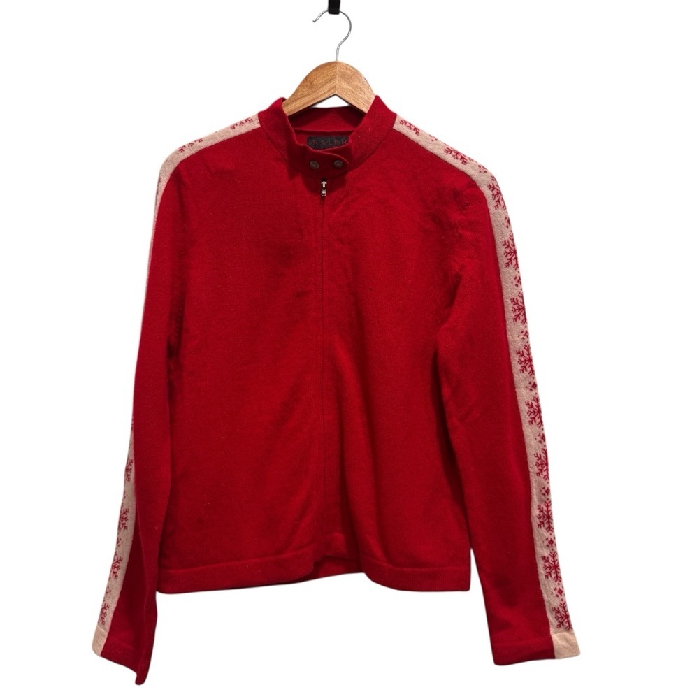 Vintage NWT 90's Ralph Lauren Red Sweater Women's Zip Up Sz Large 100% Lambswool